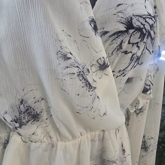 Express Floral Ruffle Blouse in Cream and Black - Picture 3 of 5